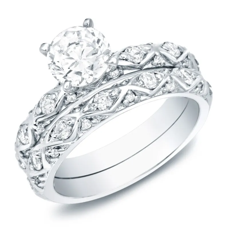 Auriya Platinum 1ct TDW Vintage Inspired Certified Diamond Engagement Ring Set sold by Zulily