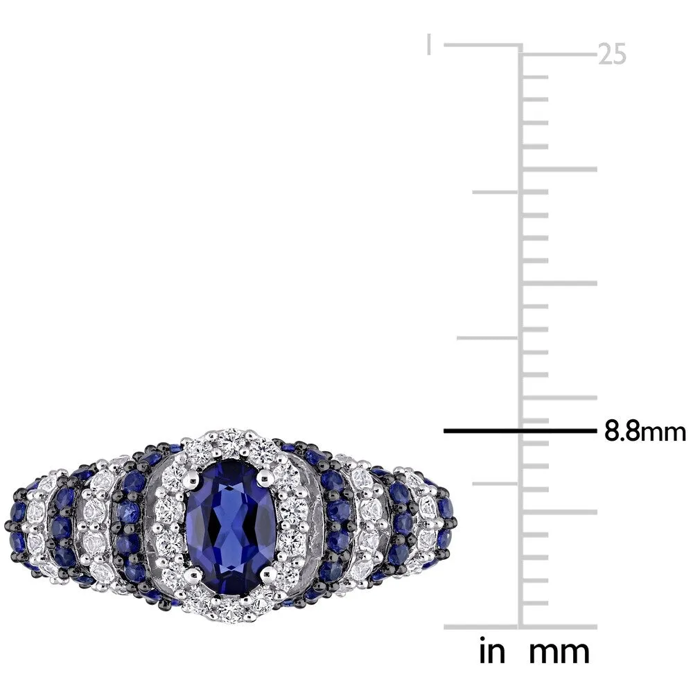 Miadora Sterling Silver Oval Created Blue and White Sapphire Halo Layered Cocktail Ring sold by Zulily product image thumbnail 5