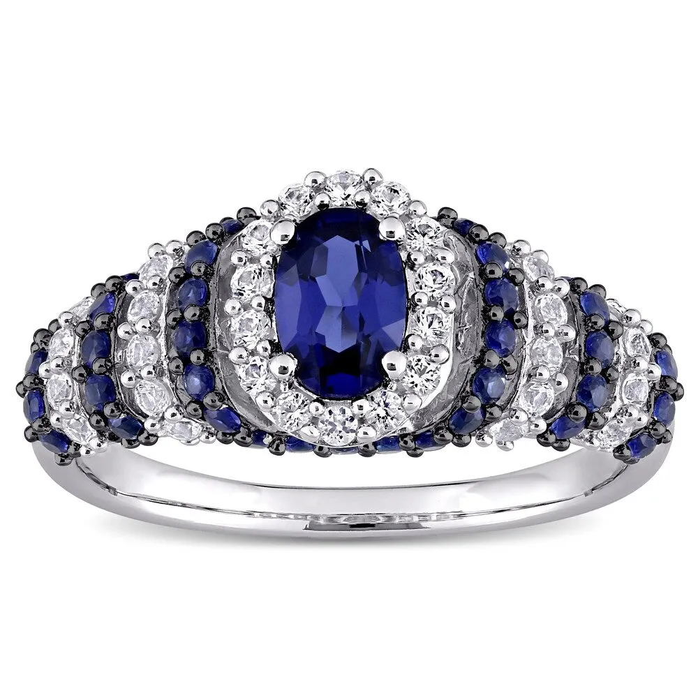 Miadora Sterling Silver Oval Created Blue and White Sapphire Halo Layered Cocktail Ring sold by Zulily product image thumbnail 2