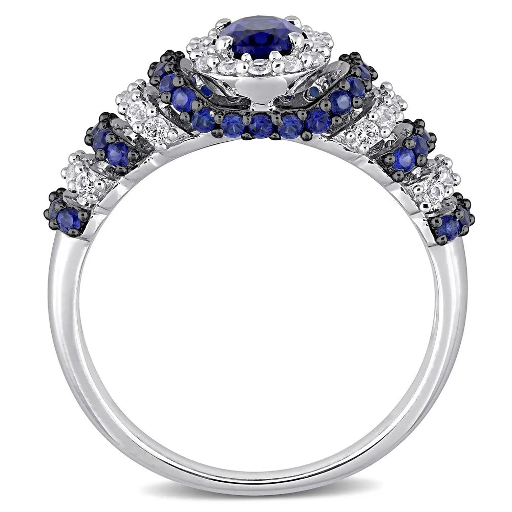 Miadora Sterling Silver Oval Created Blue and White Sapphire Halo Layered Cocktail Ring sold by Zulily product image thumbnail 4