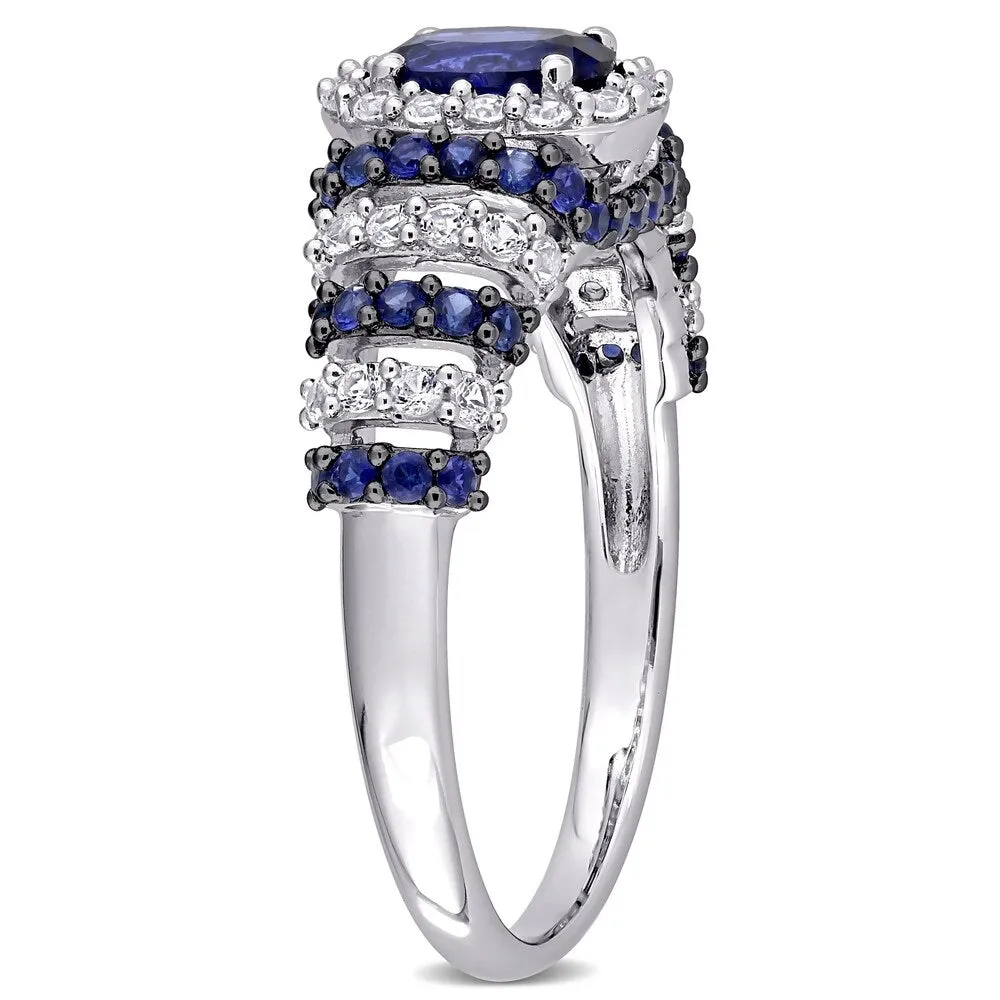 Miadora Sterling Silver Oval Created Blue and White Sapphire Halo Layered Cocktail Ring sold by Zulily product image thumbnail 3
