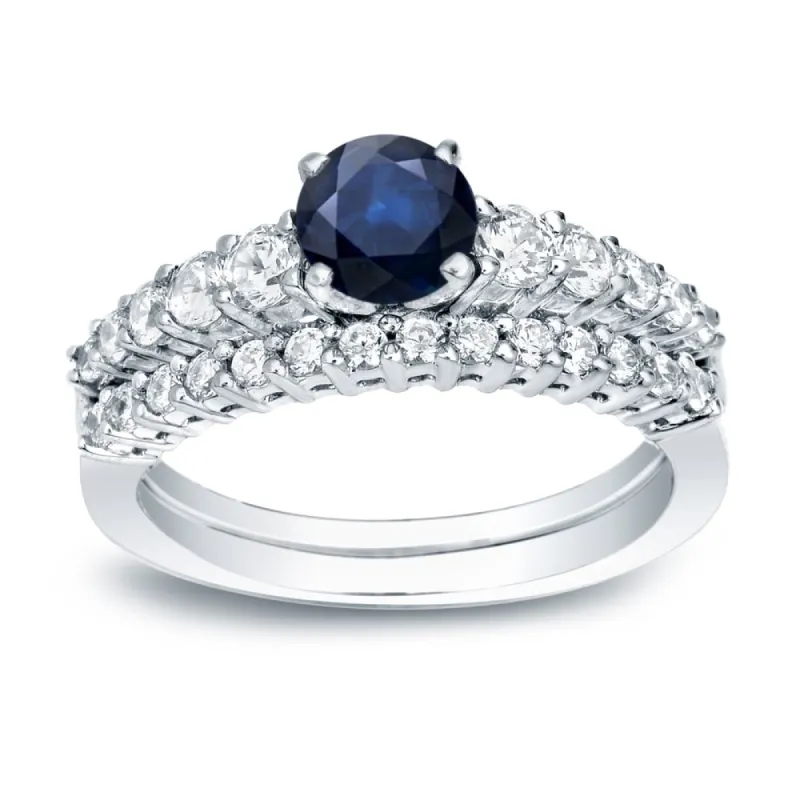 Auriya 14k Gold Classic 1/2ct Blue Sapphire and 1/2ctw Diamond Engagement Ring Set sold by Zulily