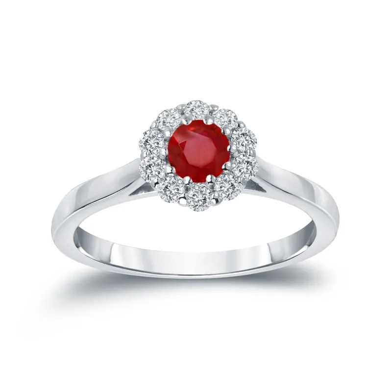 Auriya 1/3ct Red Ruby Gemstone and 1/5ctw Halo Diamond Engagement Ring 14k Gold sold by Zulily