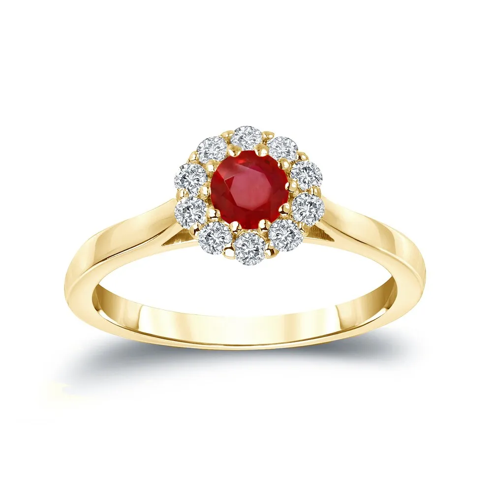 Auriya 1/3ct Red Ruby Gemstone and 1/5ctw Halo Diamond Engagement Ring 14k Gold sold by Zulily product image thumbnail 2