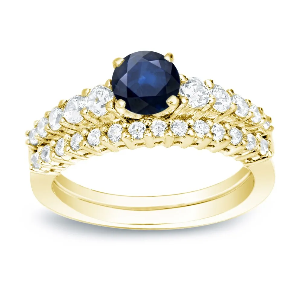 Auriya 14k Gold Classic 1/2ct Blue Sapphire and 1/2ctw Diamond Engagement Ring Set sold by Zulily product image thumbnail 2