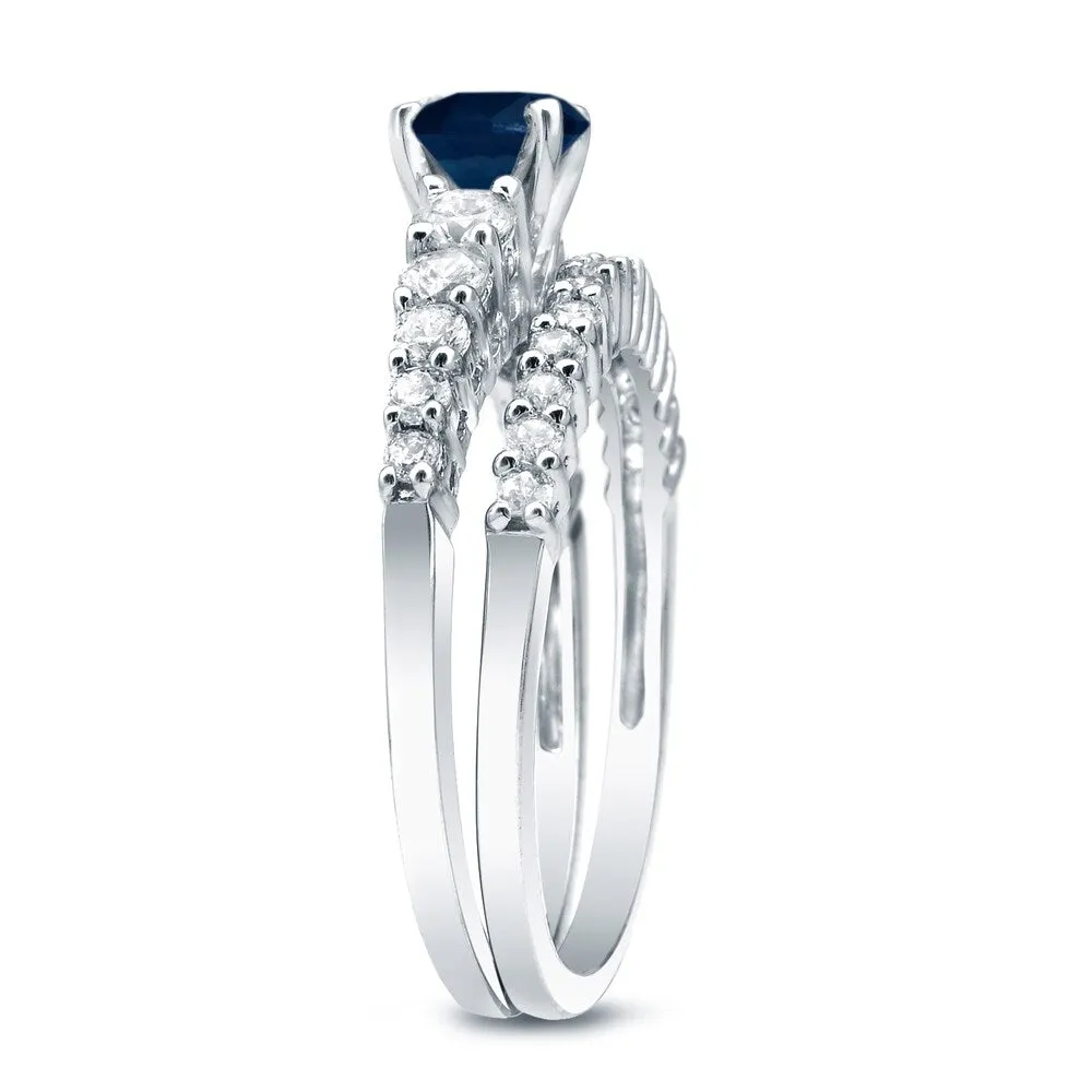 Auriya 14k Gold Classic 1/2ct Blue Sapphire and 1/2ctw Diamond Engagement Ring Set sold by Zulily product image thumbnail 4