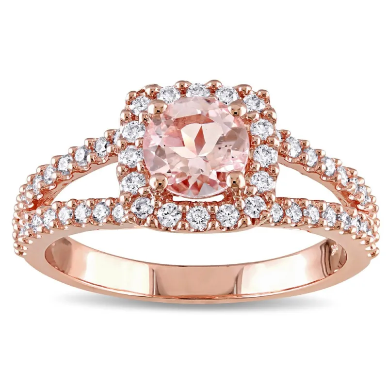 Miadora Signature Collection 14k Rose Gold Morganite and 1/2ct TDW Diamond Halo Split Shank Engagement Ring (G-H, I1-I2) - Pink sold by Zulily