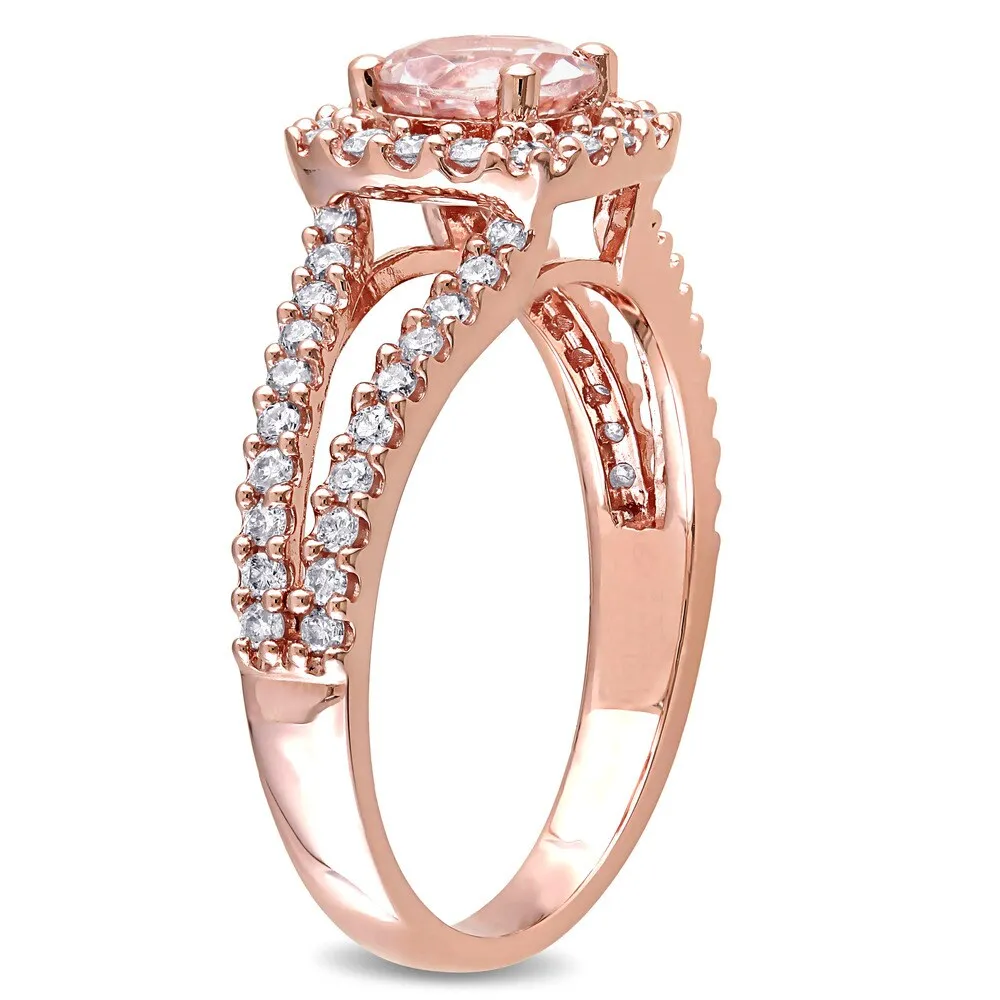Miadora Signature Collection 14k Rose Gold Morganite and 1/2ct TDW Diamond Halo Split Shank Engagement Ring (G-H, I1-I2) - Pink sold by Zulily product image thumbnail 2