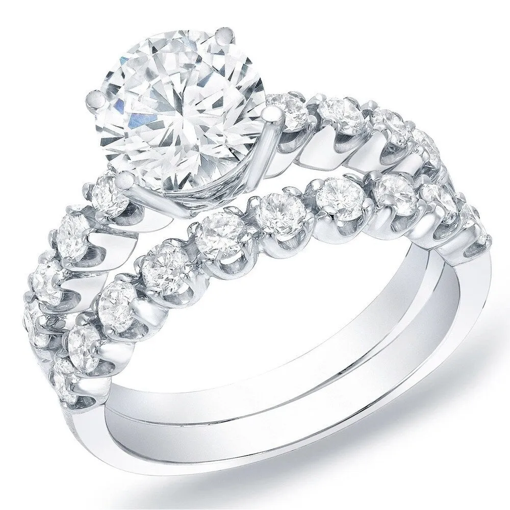 Auriya 14k Gold 2 carat TW Classic Side-stone Round Diamond Engagement Ring Set sold by Zulily