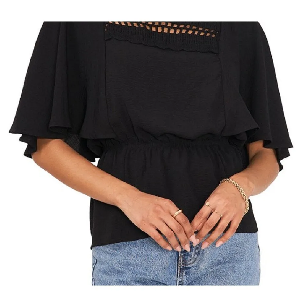 Vince Camuto Women's Crochet Yoke Peplum Blouse Black Size Medium sold by Zulily product image thumbnail 3