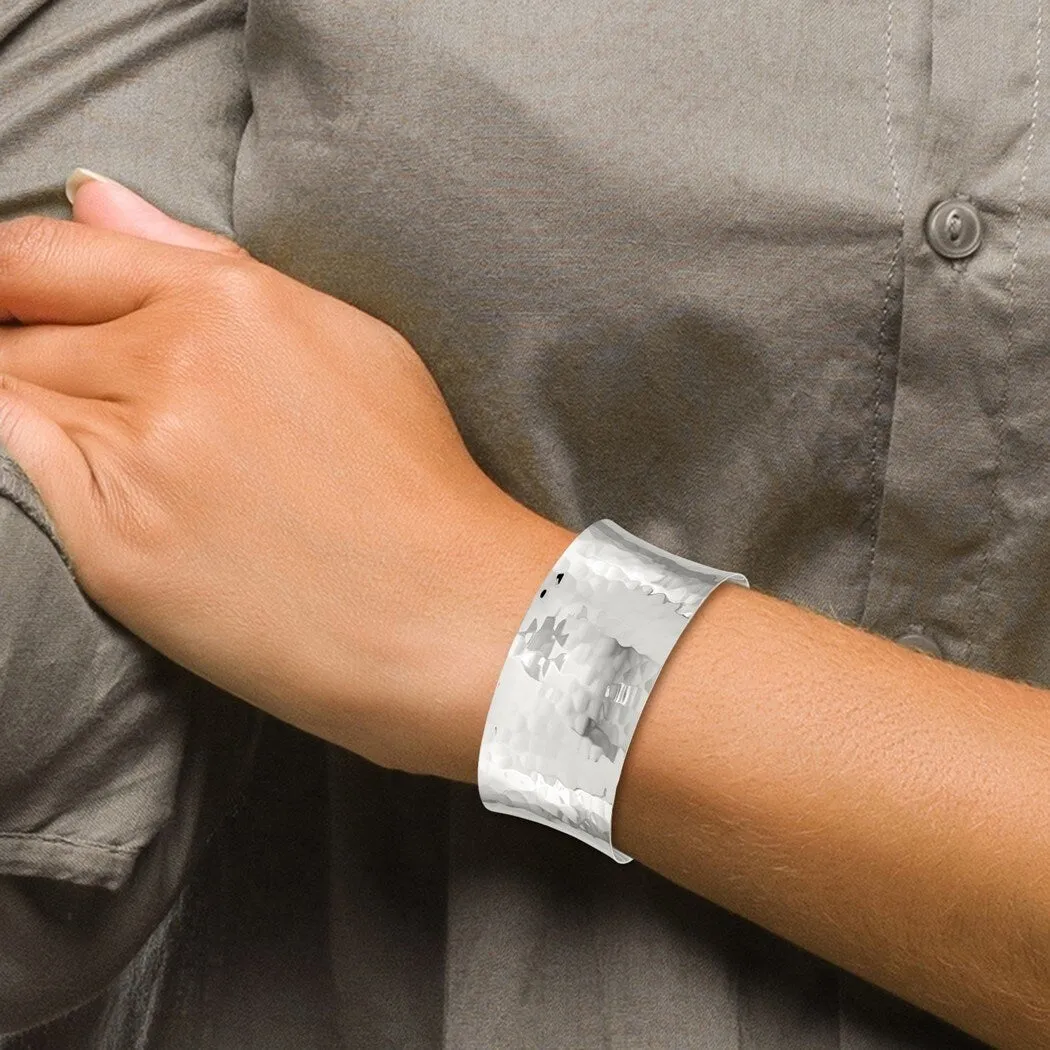 Curata 925 Sterling Silver 30mm Solid Concave Hammered Adjustable Cuff Bangle Bracelet sold by Zulily product image thumbnail 4