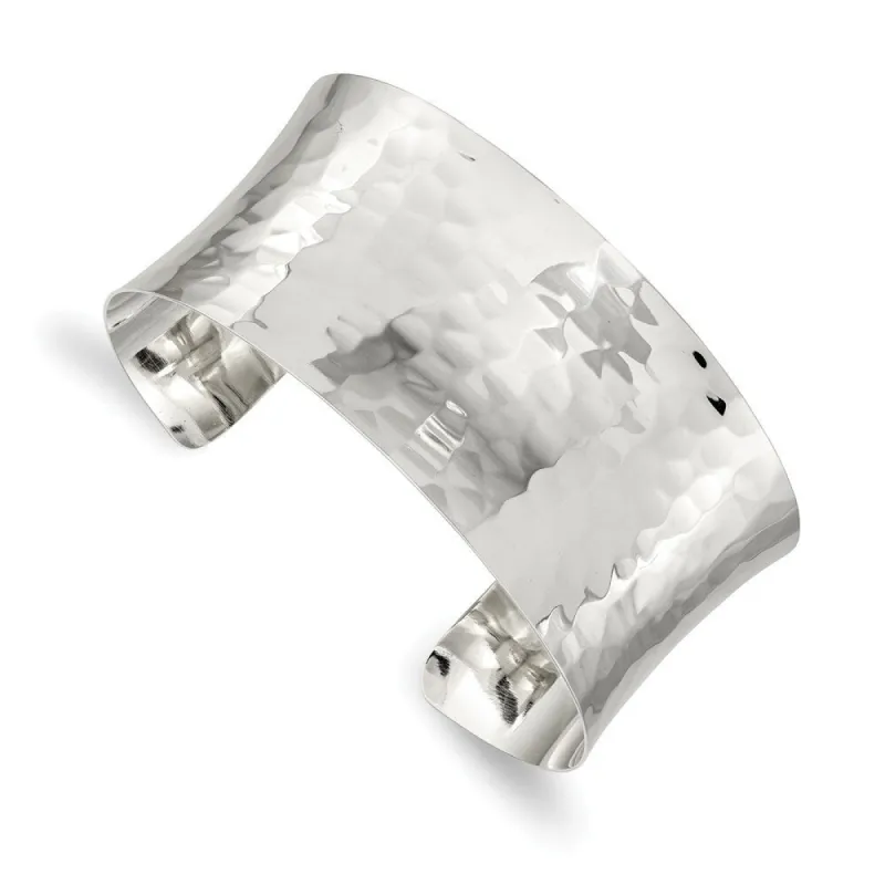 Curata 925 Sterling Silver 30mm Solid Concave Hammered Adjustable Cuff Bangle Bracelet sold by Zulily