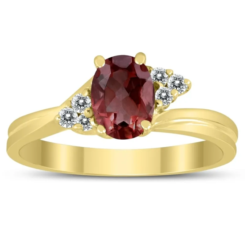 7X5MM Garnet and Diamond Twist Ring in 10K Yellow Gold sold by Zulily