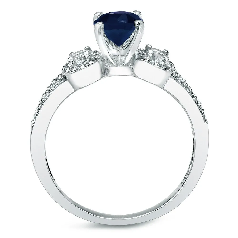 Platinum Round 1/2ct Blue Sapphire and 1/2ct TDW Diamond Engagement Ring Set by Auriya sold by Zulily product image thumbnail 3