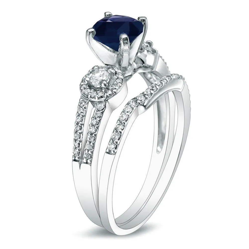 Platinum Round 1/2ct Blue Sapphire and 1/2ct TDW Diamond Engagement Ring Set by Auriya sold by Zulily product image thumbnail 2