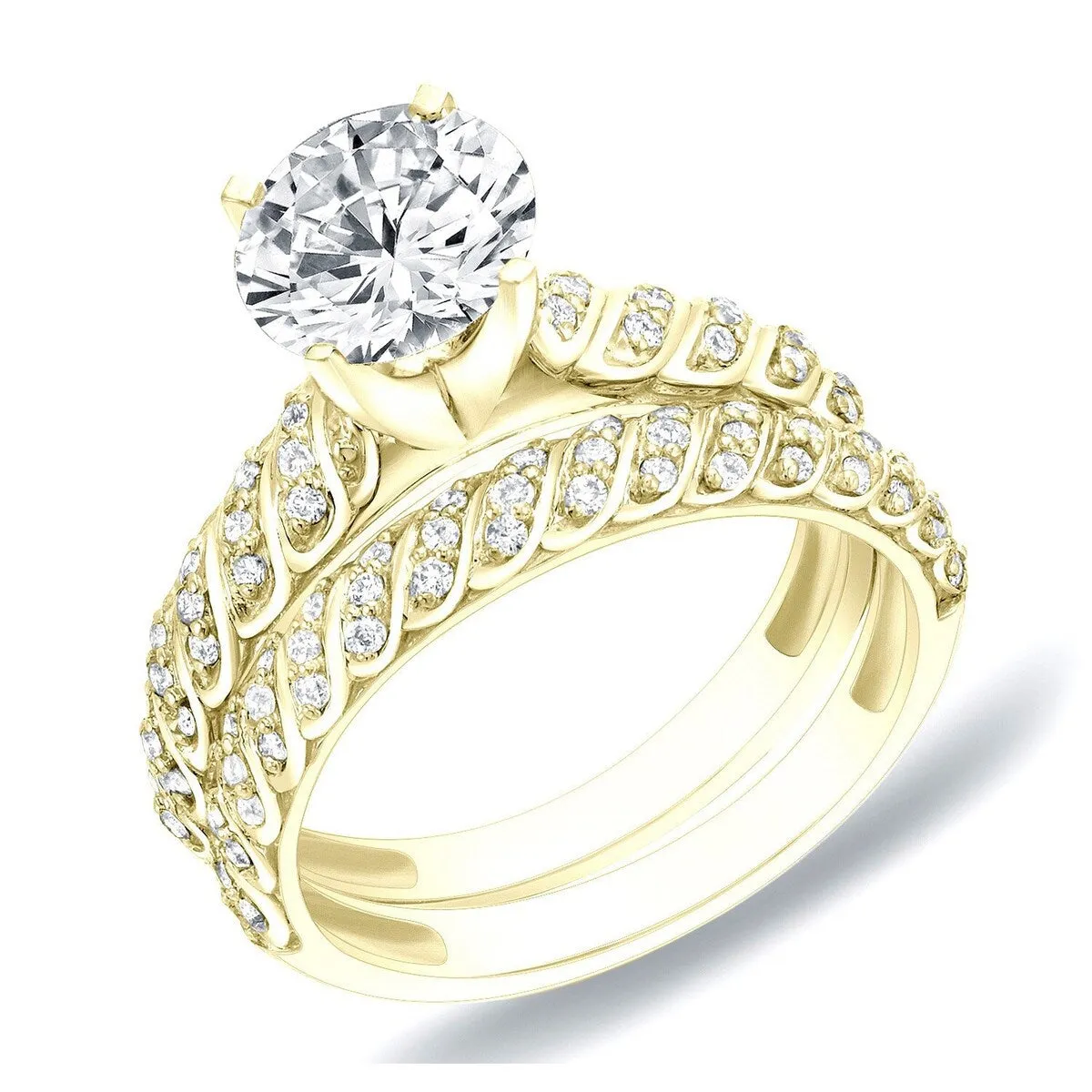 Auriya 14k Gold Unique Round Diamond Engagement Ring Set 1 1/4ctw sold by Zulily product image thumbnail 2