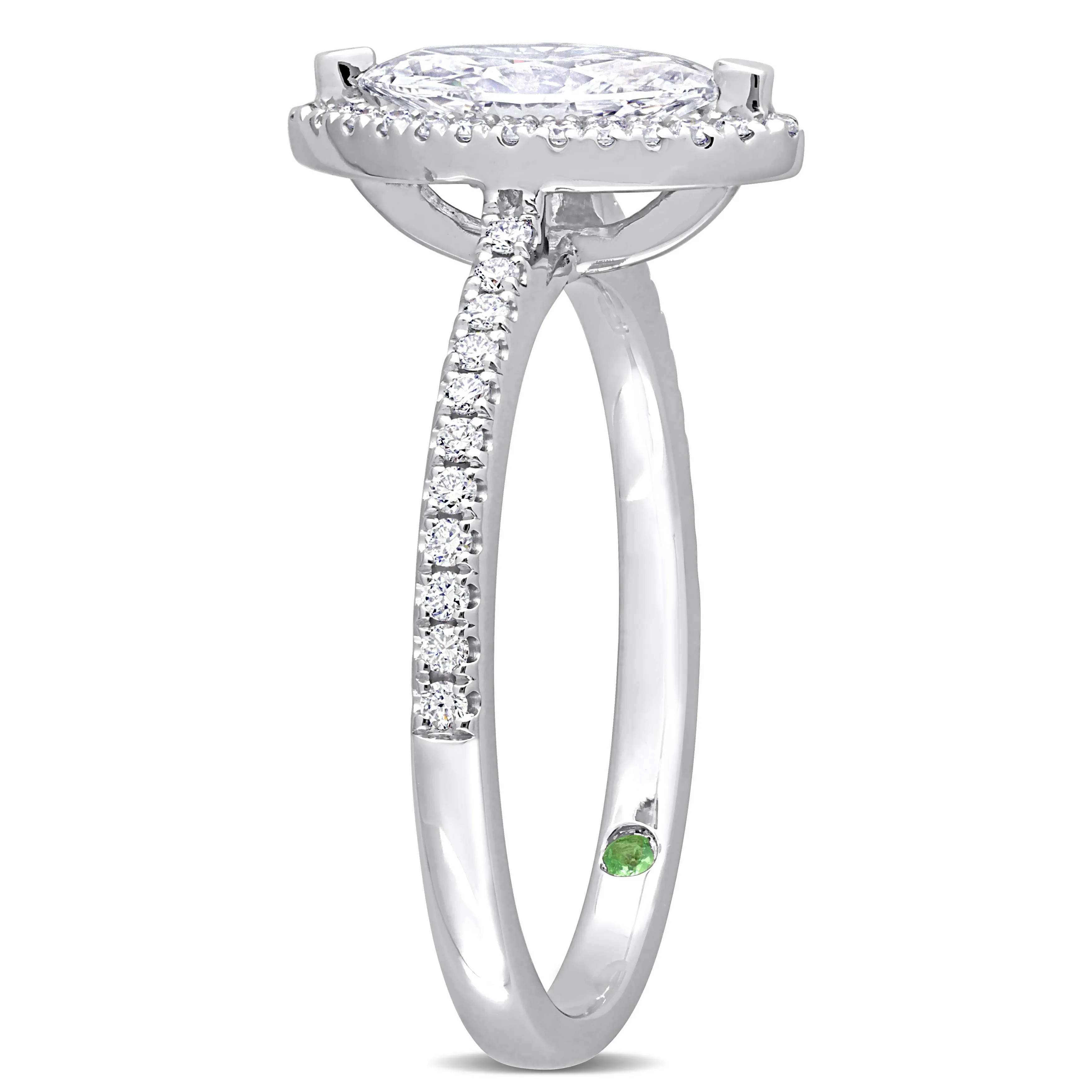 Created Forever 1 1/2ct TDW Marquise-Cut Lab-Grown Diamond with Tsavorite Accent Engagement Ring in 14k White Gold sold by Zulily product image thumbnail 3