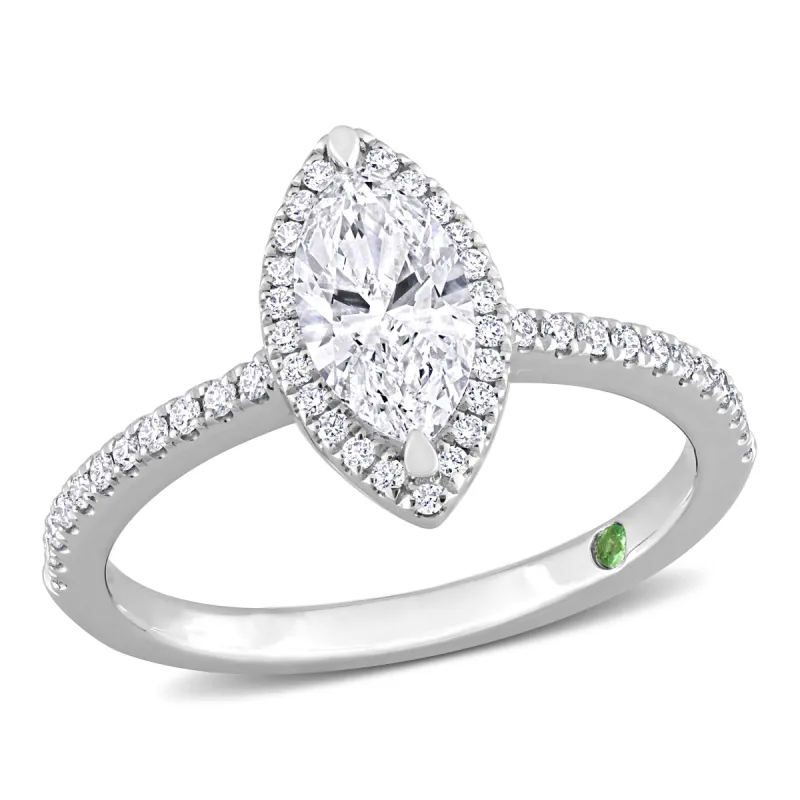 Created Forever 1 1/2ct TDW Marquise-Cut Lab-Grown Diamond with Tsavorite Accent Engagement Ring in 14k White Gold sold by Zulily