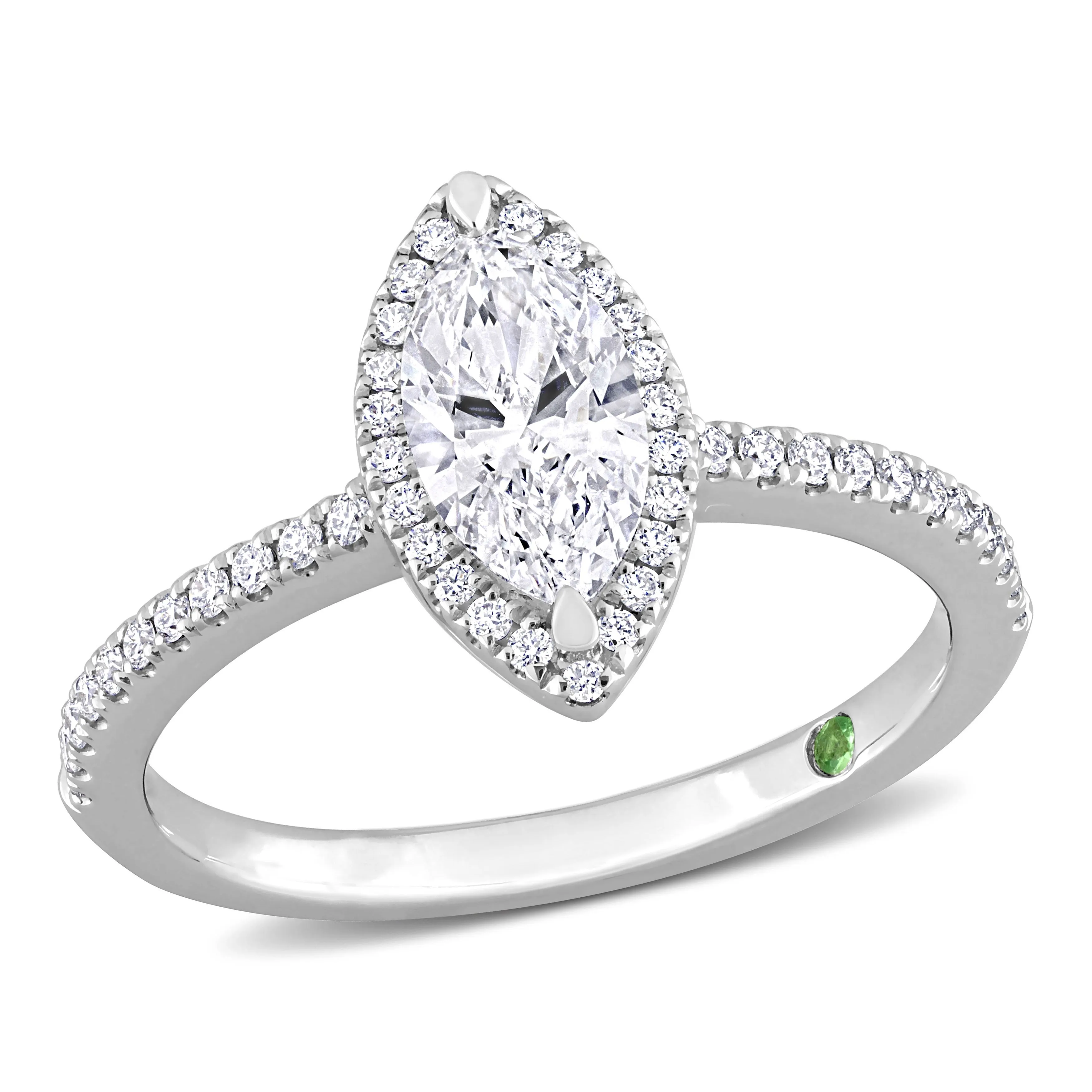 Created Forever 1 1/2ct TDW Marquise-Cut Lab-Grown Diamond with Tsavorite Accent Engagement Ring in 14k White Gold sold by Zulily