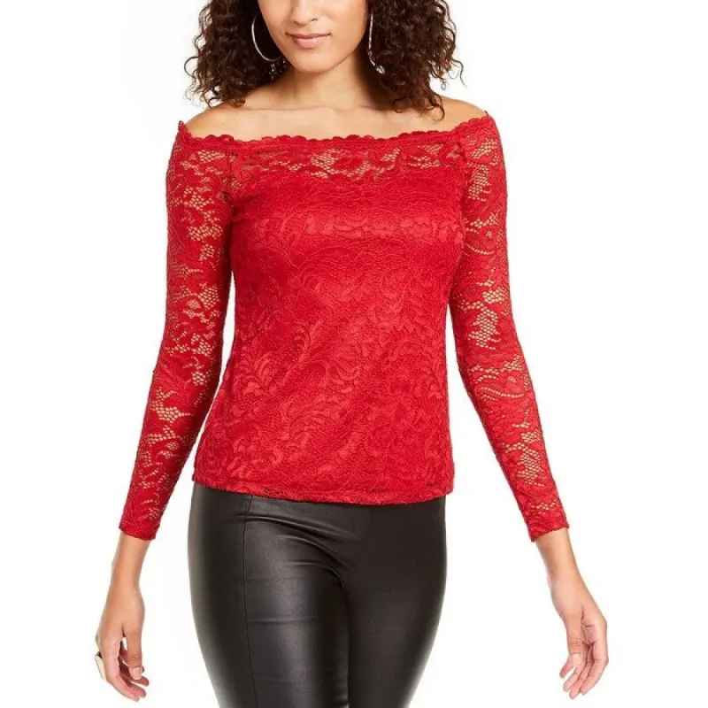 Thalia Sodi Women's Lace Off the Shoulder Top Red Size X-Small sold by Zulily