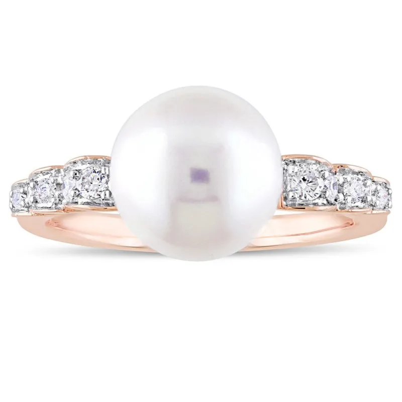 Miadora Signature Collection 10k Rose Gold Cultured Freshwater Pearl and 1/8ct TDW Diamond Solitaire Ring (9-9.5 mm) - White sold by Zulily