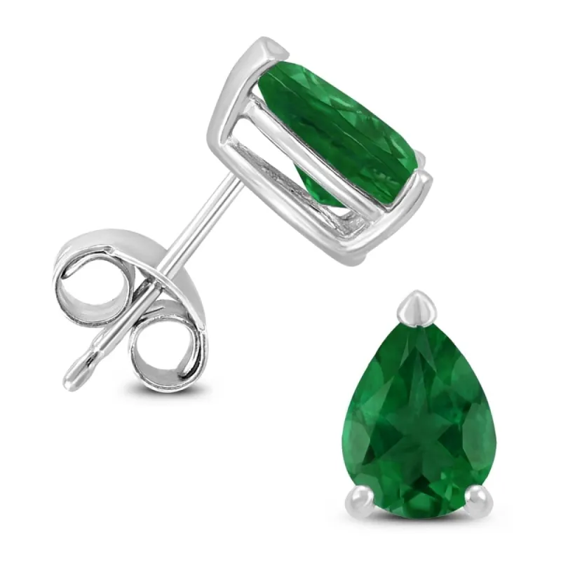 14K White Gold 6x4MM Pear Emerald Earrings sold by Zulily
