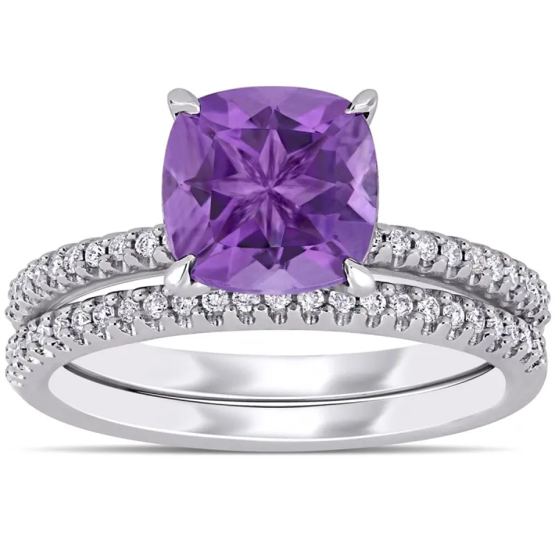 Miadora 14k White Gold Amethyst and 1/4ct TDW Diamond Bridal Ring Set sold by Zulily