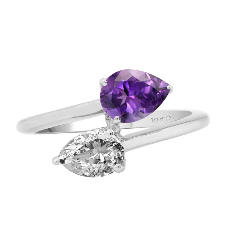 Sterling Silver with Natural Amethyst and White Topaz Bypass Ring sold by Zulily