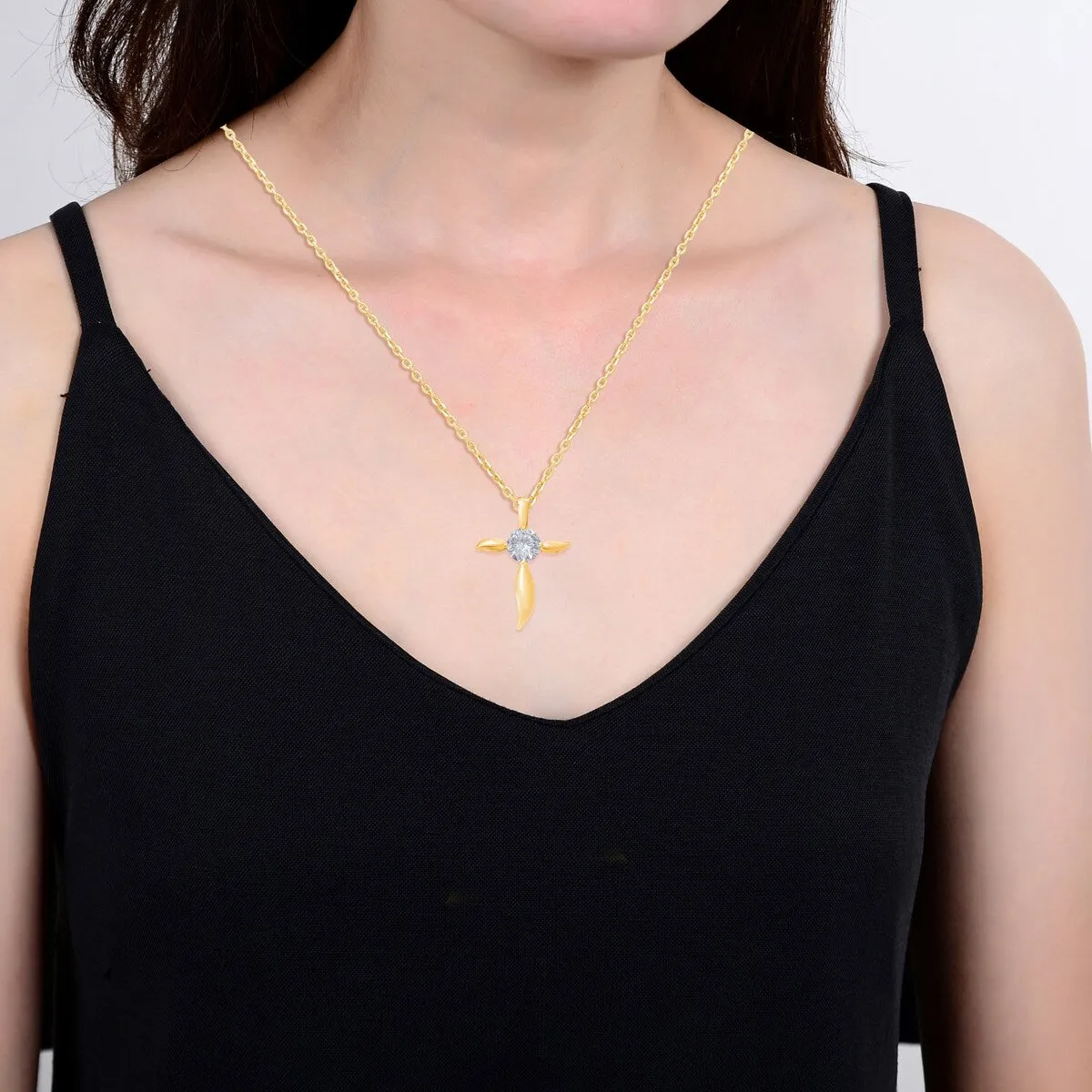 18K Gold Plated 0.80ct Moissanite Solitaire Cross Pendant Necklace sold by Zulily product image thumbnail 4