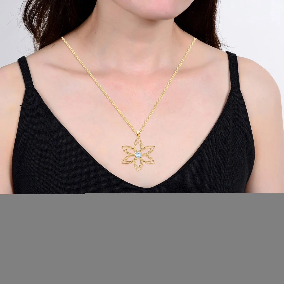 Gold Over Sterling Silver, Aquamarine Flower Pendant with 18" Chain sold by Zulily product image thumbnail 4