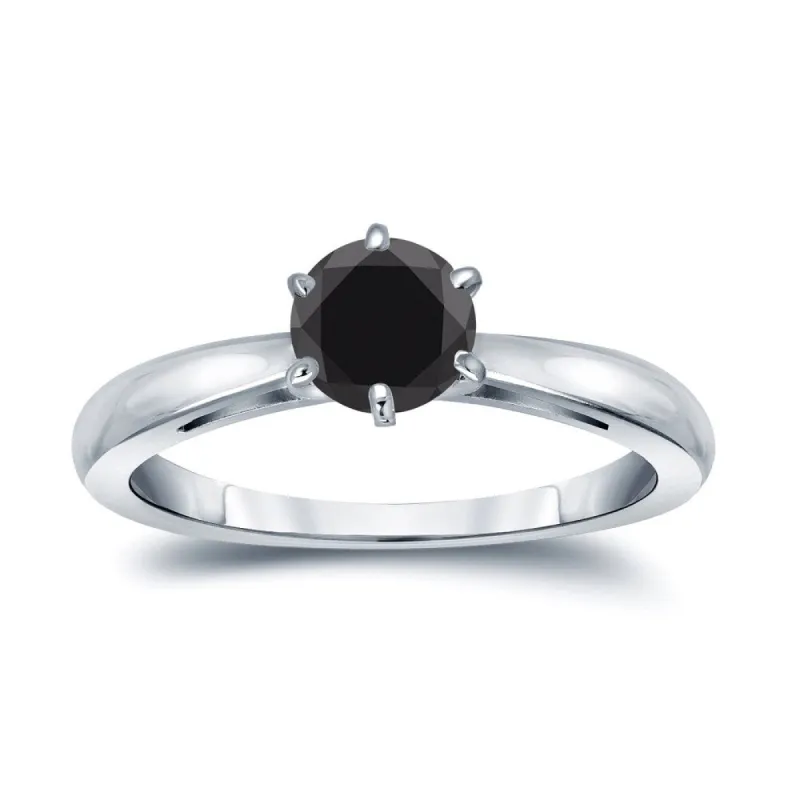 Auriya 1/2ctw Round Solitaire Black Diamond Engagement Ring 14k Gold 6-Prong sold by Zulily