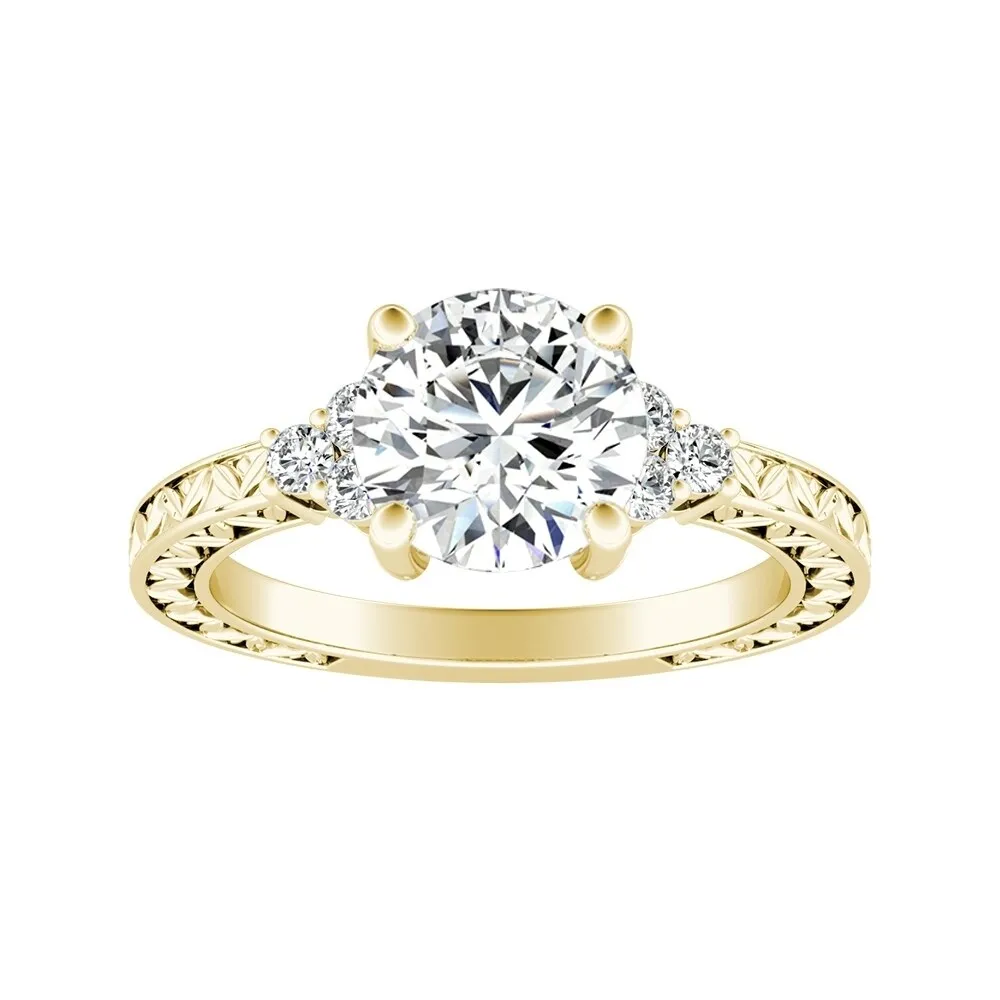 Auriya 14k Gold 4ct Vintage Inspired Round Moissanite and Diamond Engagement Ring sold by Zulily product image thumbnail 2