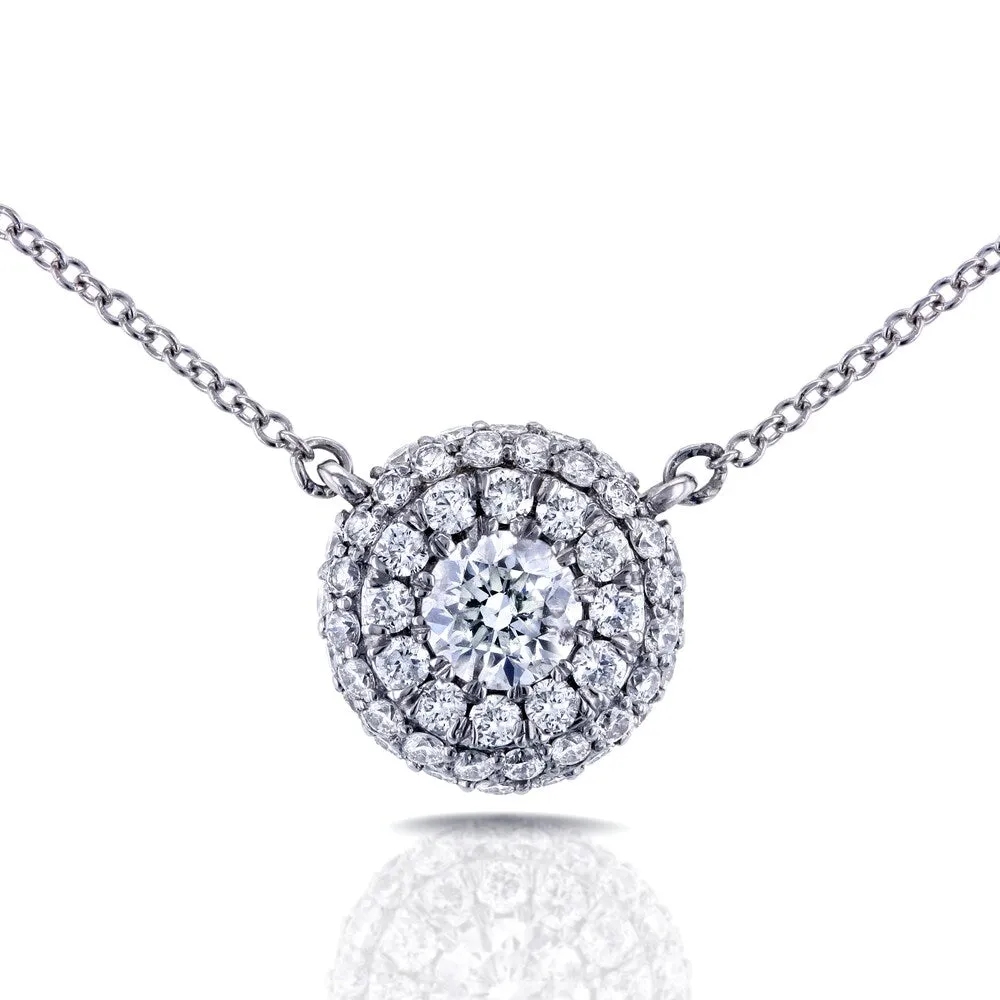 Annello by Kobelli 14k White Gold 4/5ct TDW Round Diamond Cluster Necklace sold by Zulily