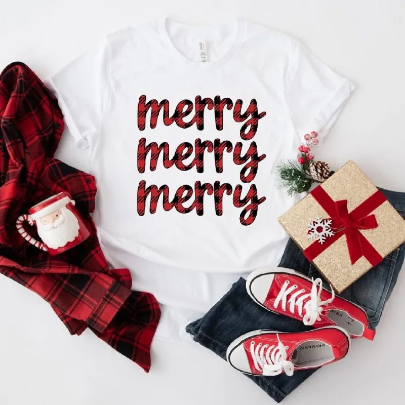 Buffalo Plaid Merry Stacked Short Sleeve Tee sold by Zulily