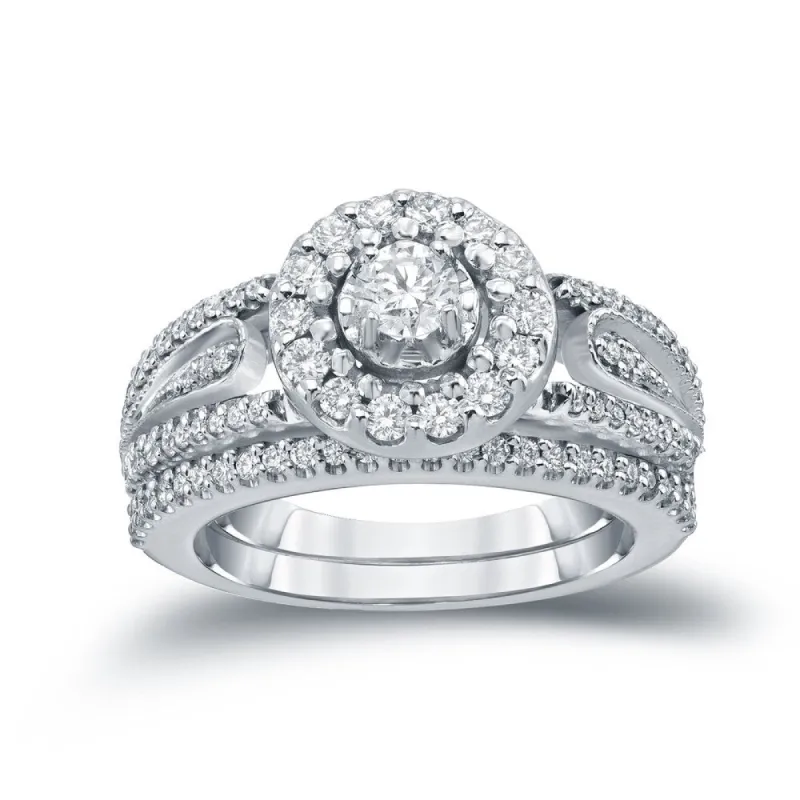14k Gold 3/5ct TDW Round Diamond Halo Engagement Ring Set by Auriya sold by Zulily