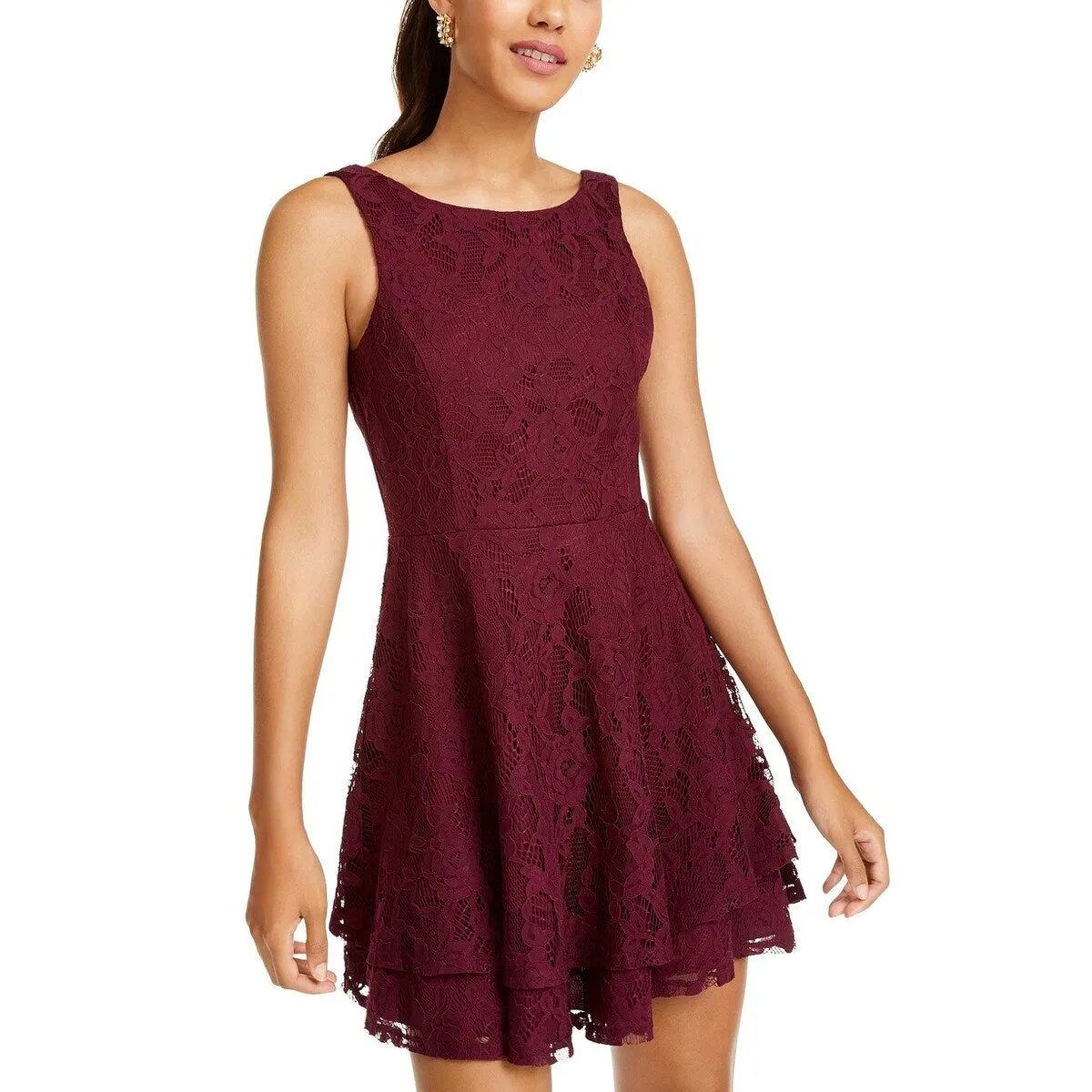 Speechless Juniors' Lace Double-Skirt Fit & Flare Dress Purple Size 9 sold by Zulily
