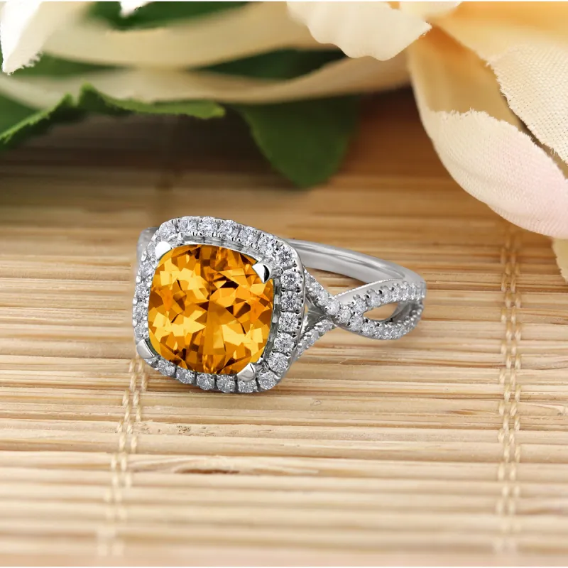 Auriya 3 1/8ct Cushion-cut Citrine and Halo Diamond Engagement Ring 1/2cttw 14k Gold sold by Zulily