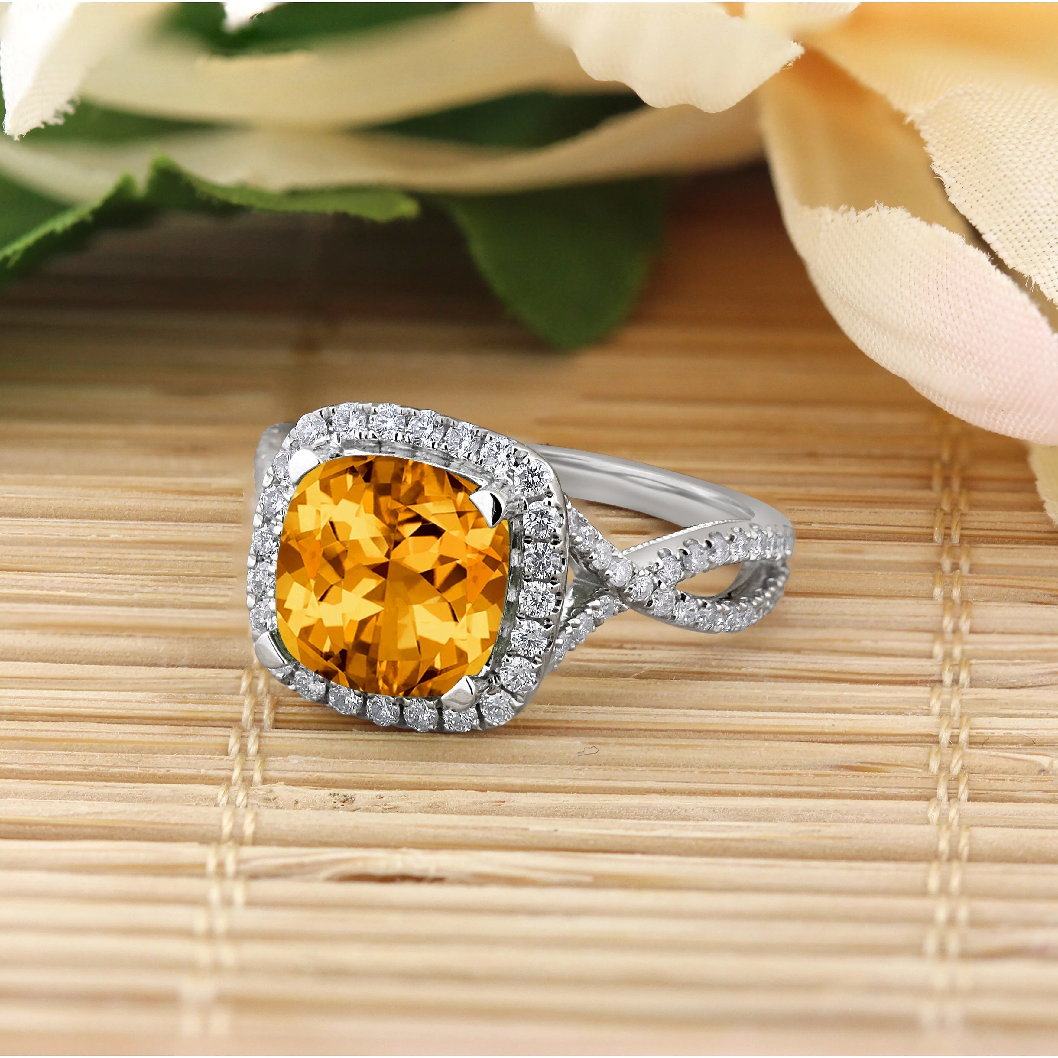 Auriya 3 1/8ct Cushion-cut Citrine and Halo Diamond Engagement Ring 1/2cttw 14k Gold sold by Zulily