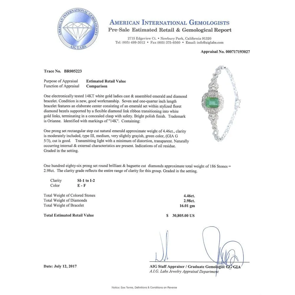 Auriya 14k Gold 4 3/8ct Emerald and 3ct TDW Diamond Bracelet - Green sold by Zulily product image thumbnail 2