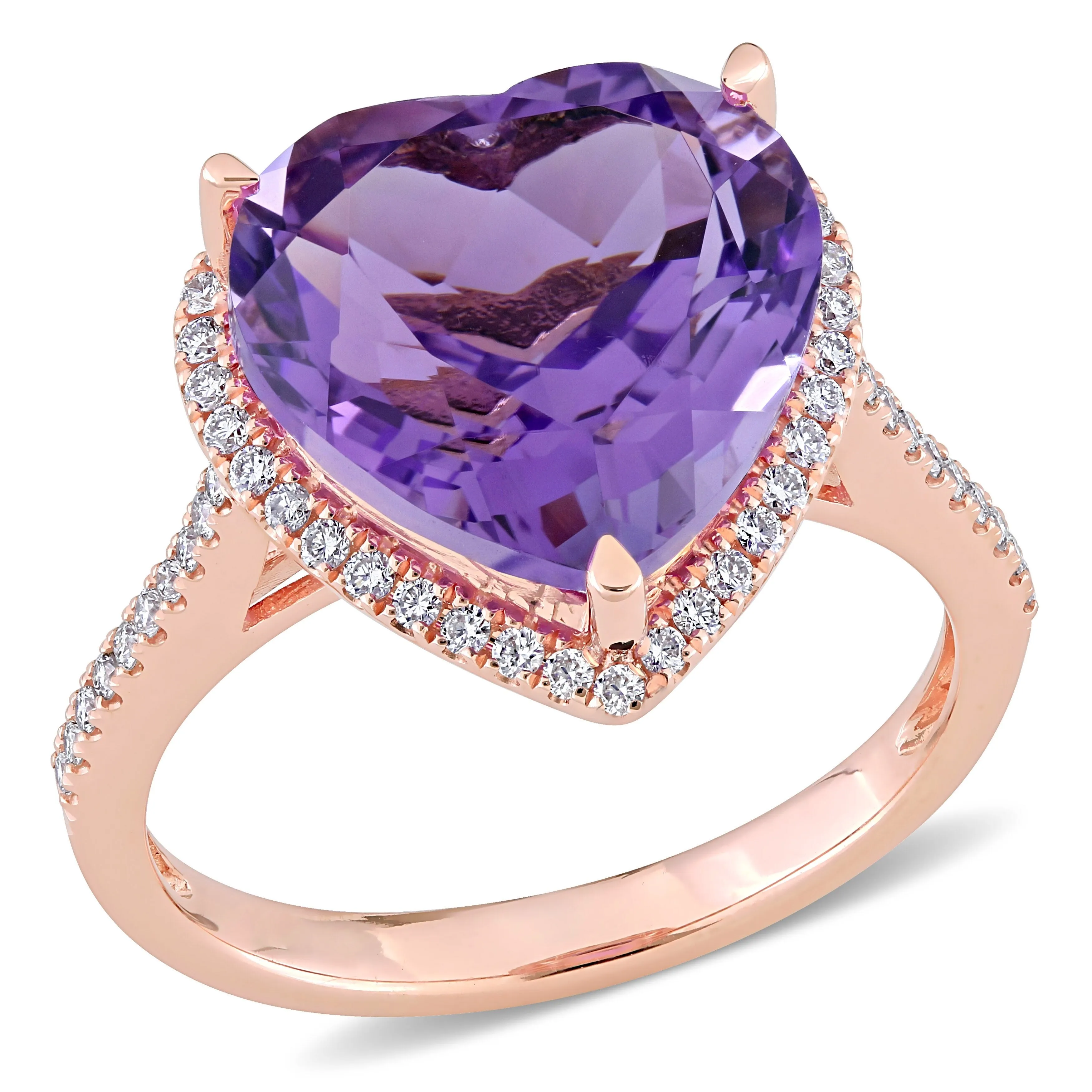 Miadora 6 1/2ct TGW Heart Shape Amethyst and 1/3ct TW Diamond Halo Ring in 14k Rose Gold sold by Zulily
