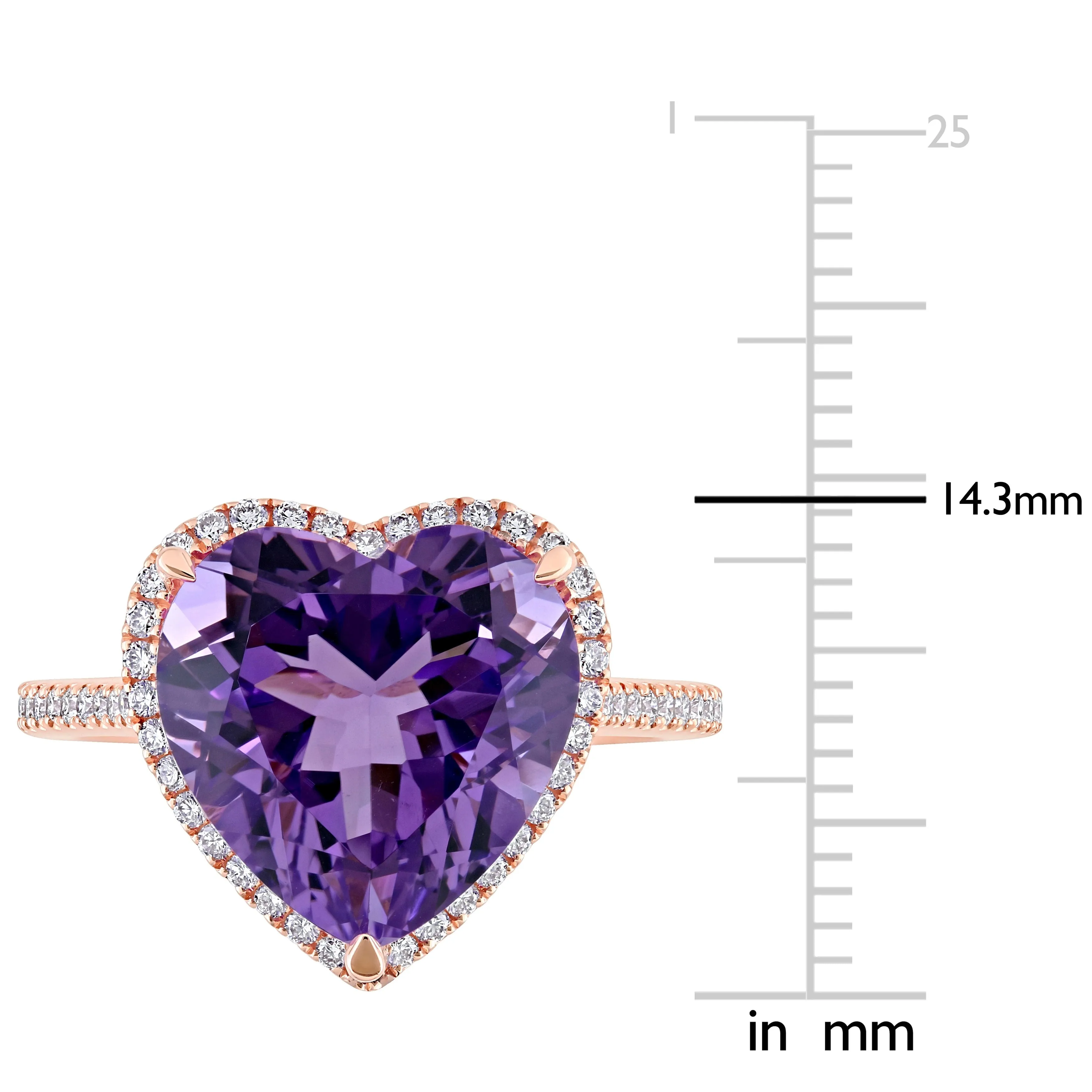 Miadora 6 1/2ct TGW Heart Shape Amethyst and 1/3ct TW Diamond Halo Ring in 14k Rose Gold sold by Zulily product image thumbnail 3