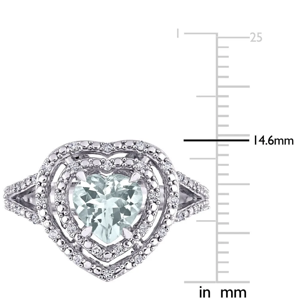 Miadora 10k White Gold Aquamarine and 1/5ct TDW Diamond Double Halo Heart Split Shank Ring sold by Zulily product image thumbnail 5