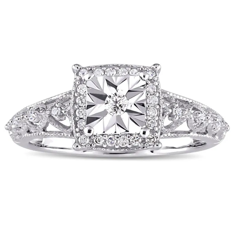 Miadora Sterling Silver 1/5ct TDW Diamond Square Halo Open Infinity Accent Engagement Ring sold by Zulily