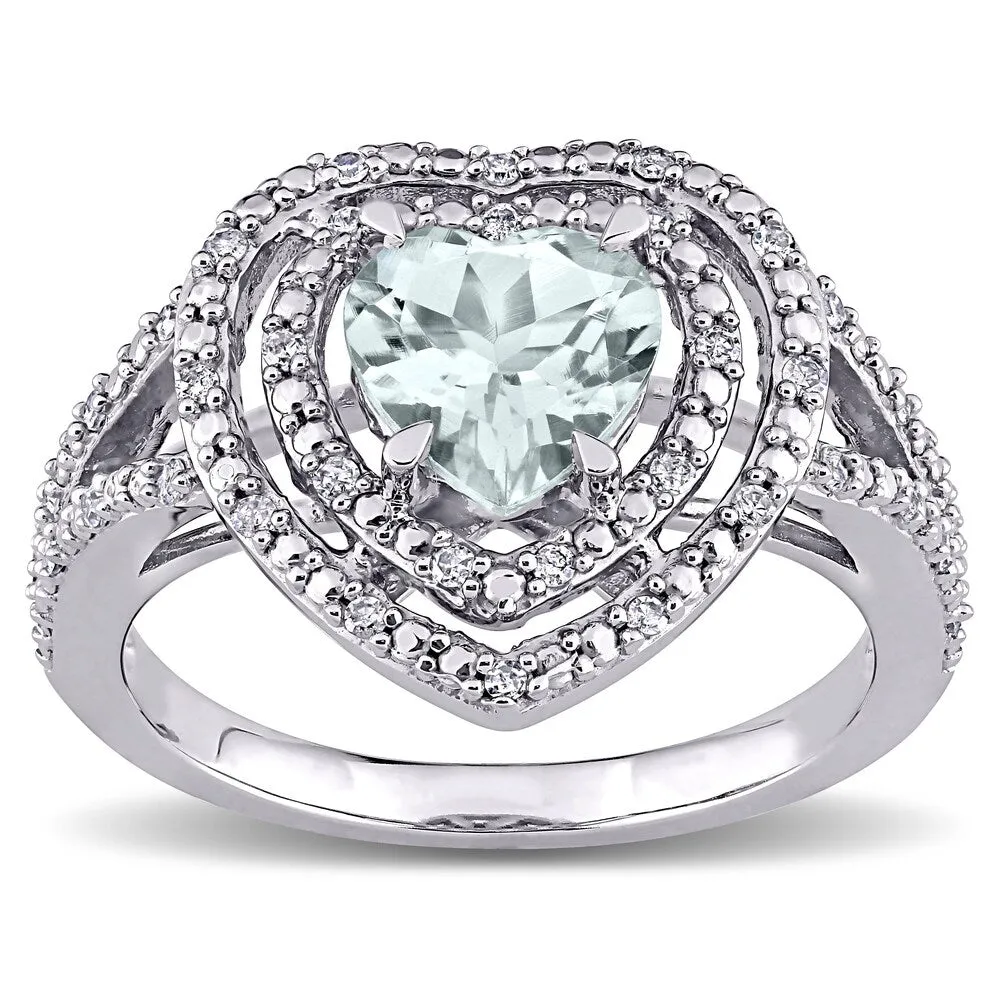 Miadora 10k White Gold Aquamarine and 1/5ct TDW Diamond Double Halo Heart Split Shank Ring sold by Zulily product image thumbnail 2