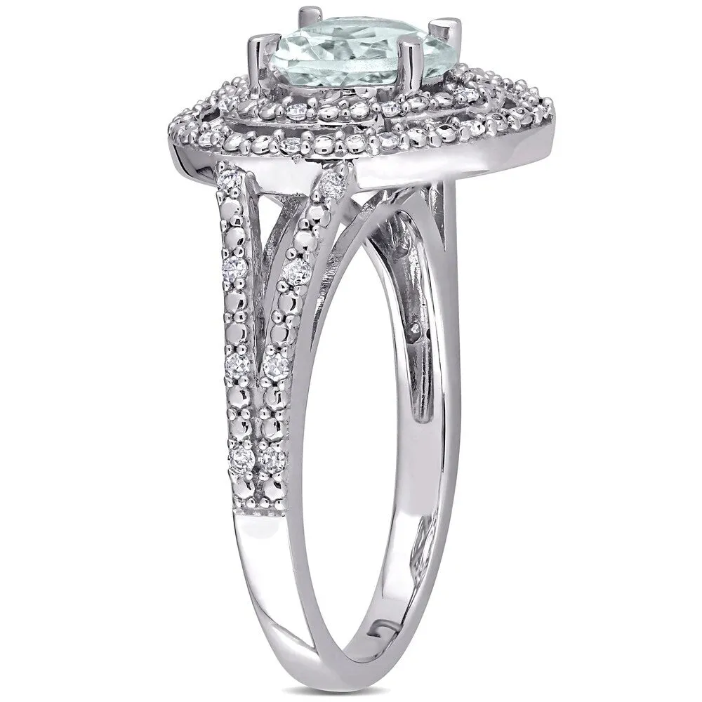 Miadora 10k White Gold Aquamarine and 1/5ct TDW Diamond Double Halo Heart Split Shank Ring sold by Zulily product image thumbnail 3