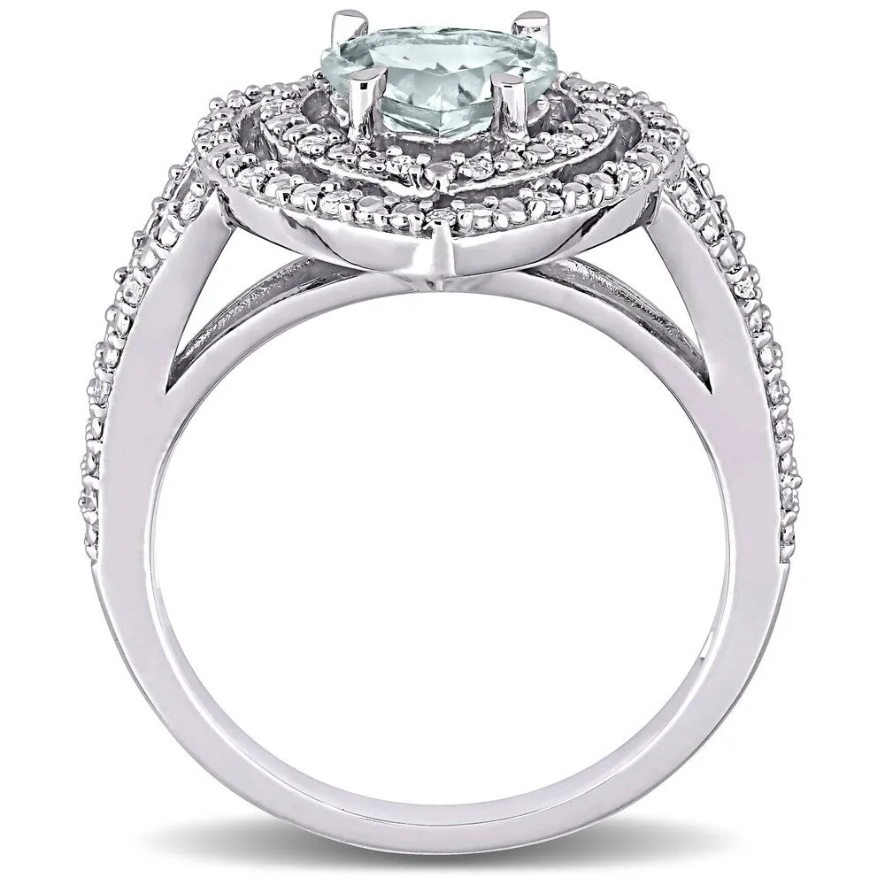 Miadora 10k White Gold Aquamarine and 1/5ct TDW Diamond Double Halo Heart Split Shank Ring sold by Zulily product image thumbnail 4