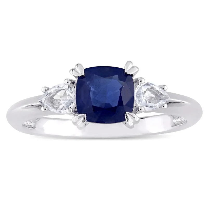 Miadora Signature Collection 14k White Gold Cushion-Cut Blue Sapphire and Pear-Cut White Sapphire 3-Stone Engagement Ring sold by Zulily