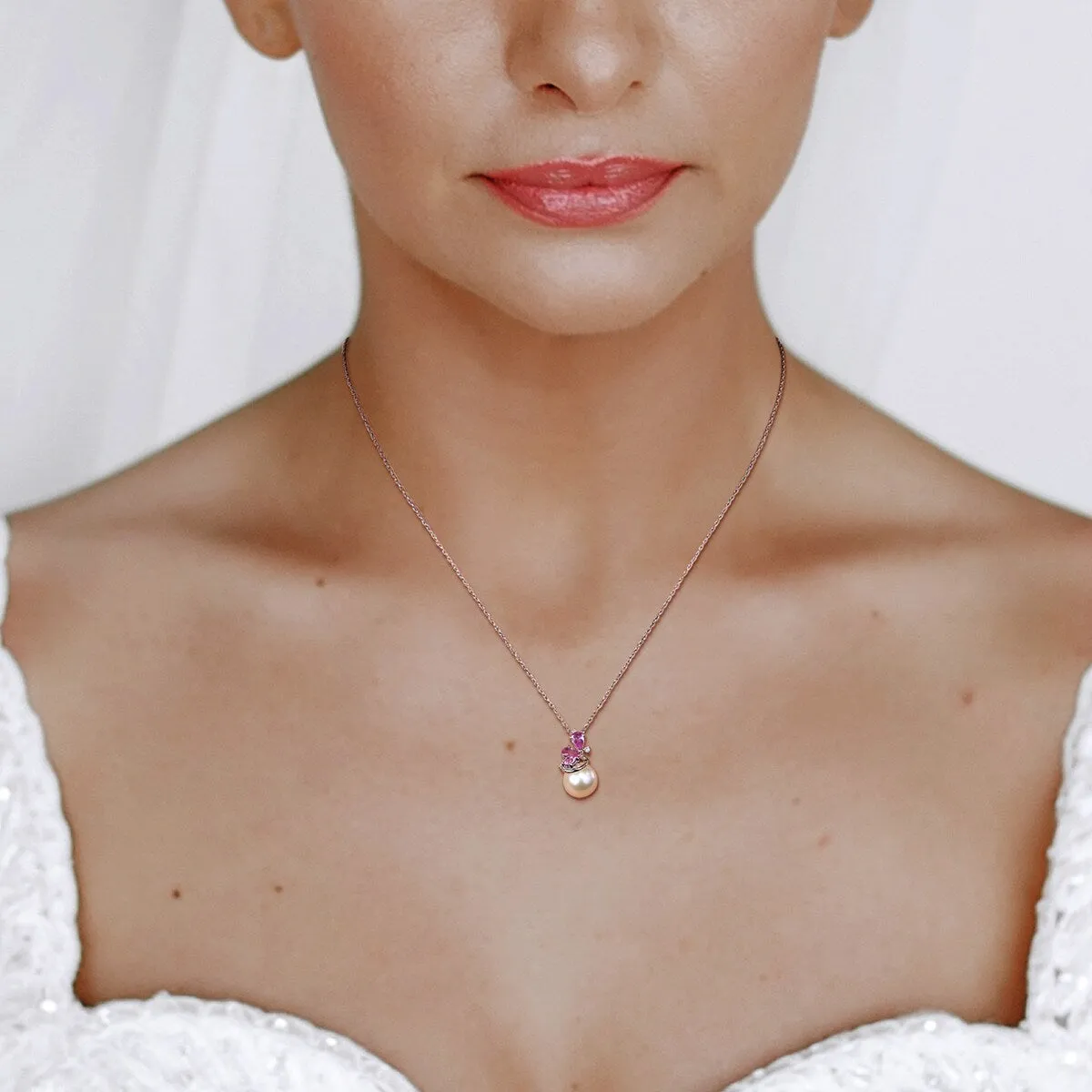 Miadora 8.5-9mm Cultured Freshwater Pearl, Diamond and Sapphire Cluster 10k White Gold sold by Zulily product image thumbnail 5