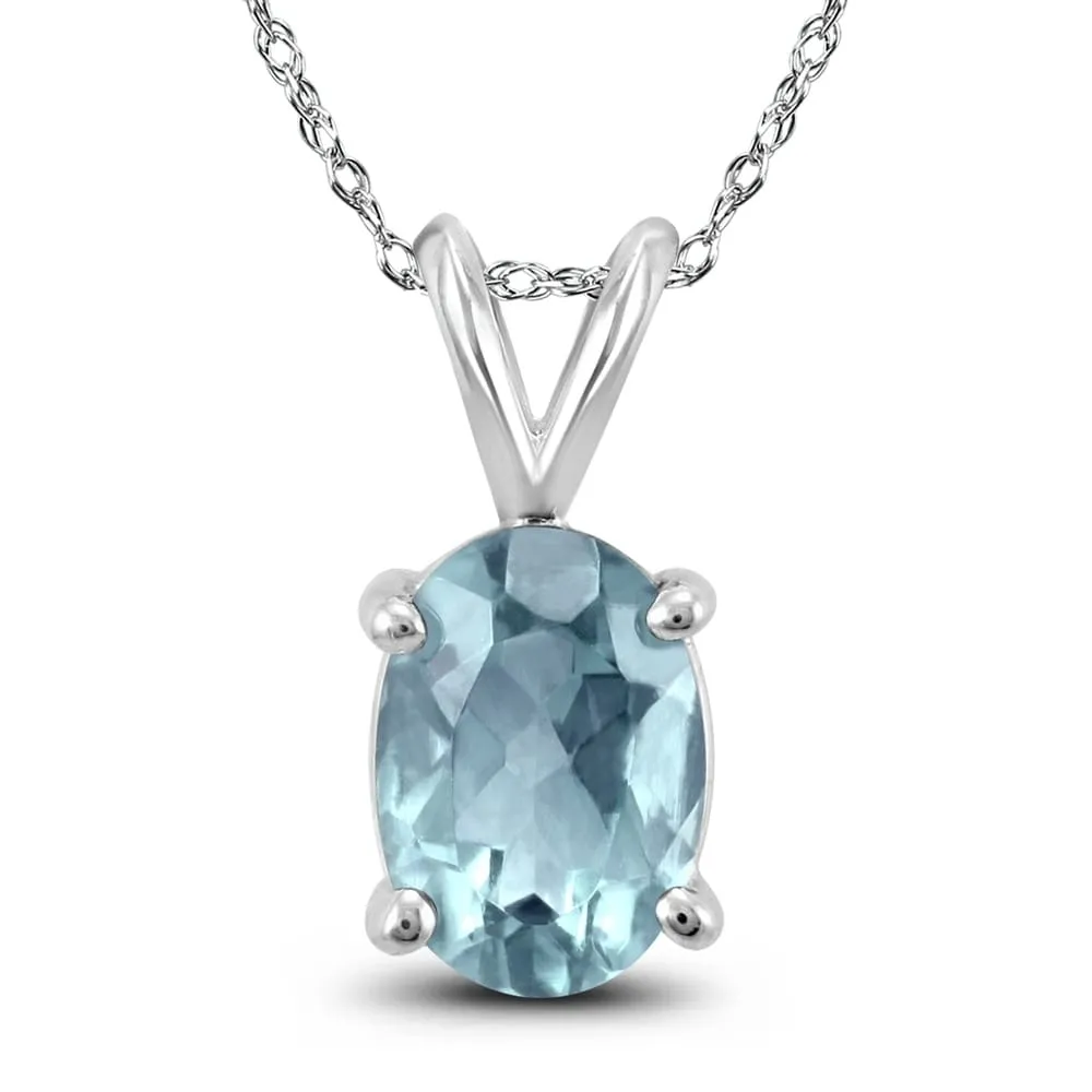 14K White Gold 6x4MM Oval Aquamarine Pendant sold by Zulily