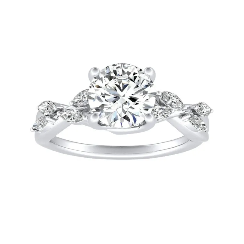 Auriya Vintage Floral 1 1/2ct Moissanite and 1/3ctw Marquise Diamond Engagement Ring 14K Gold sold by Zulily